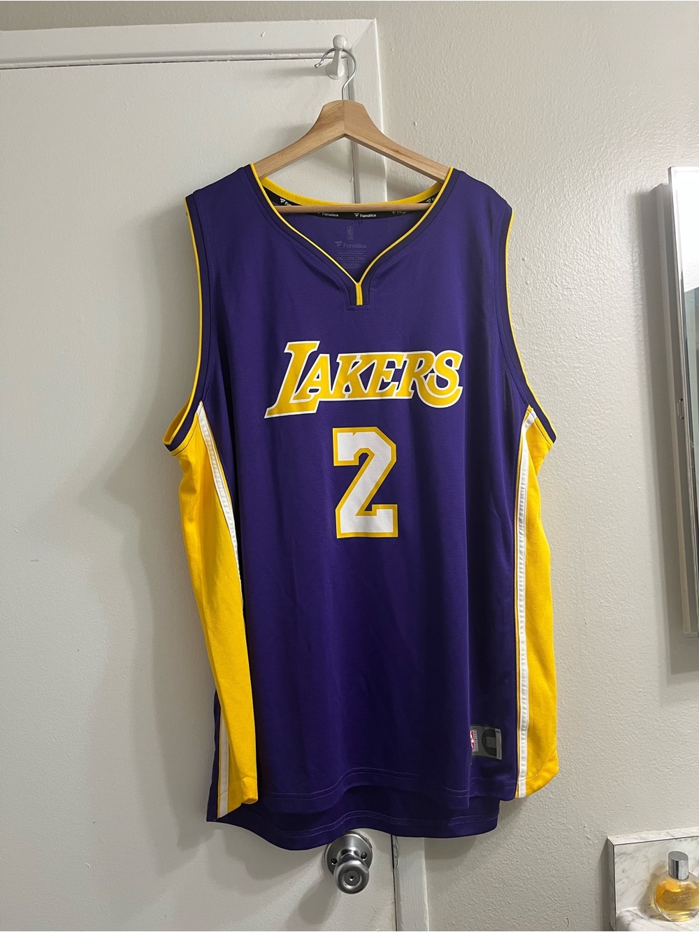 Fanatics Los Angeles Lakers Purple and Gold #2 Jersey snag on neck line see pic